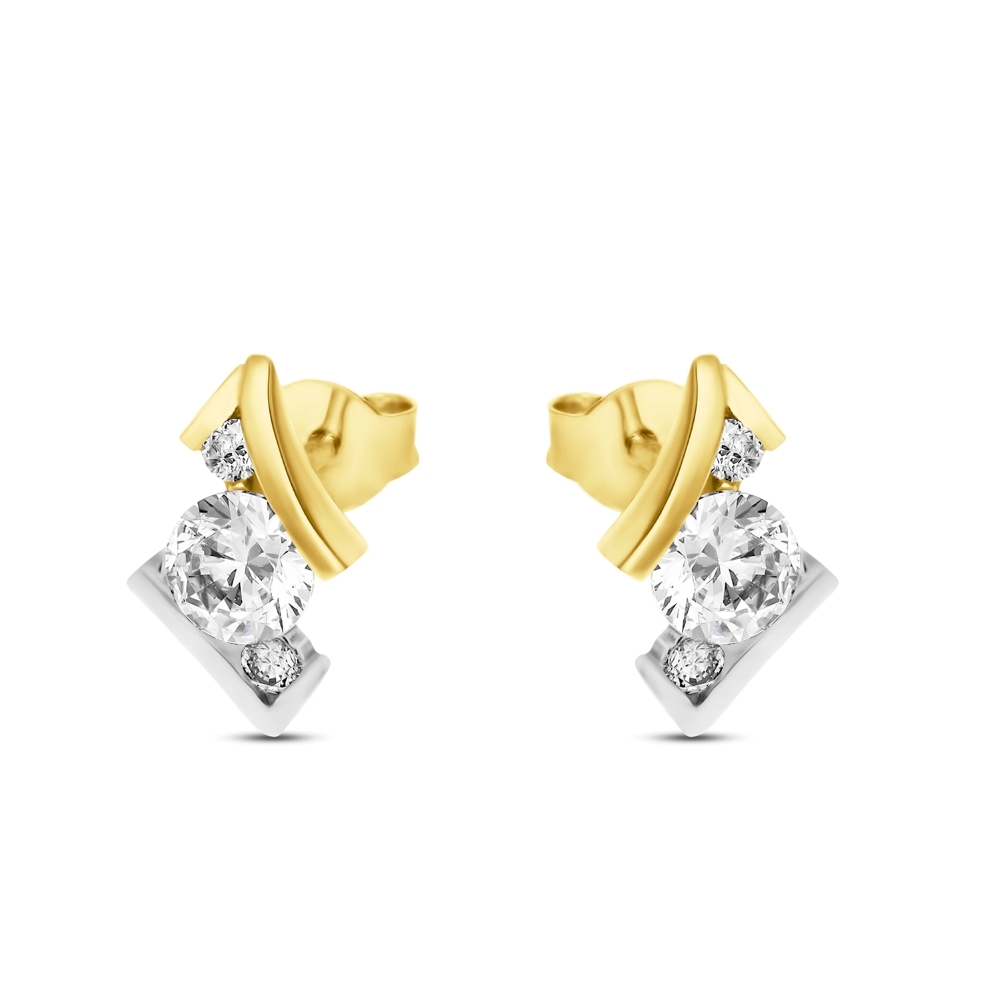 Náušnice zo žltého zlata s kameňmi Bezfarebný kubický zirkón