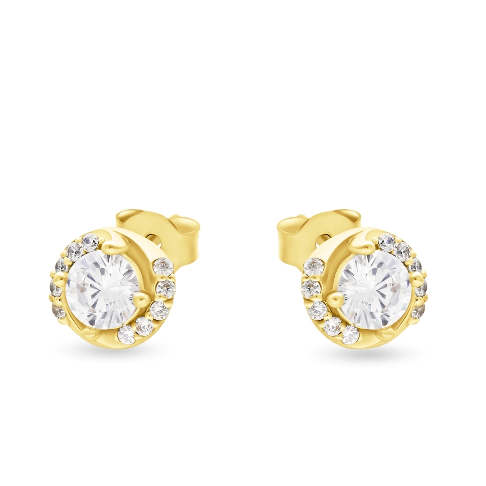 Náušnice zo žltého zlata s kameňmi Bezfarebný kubický zirkón