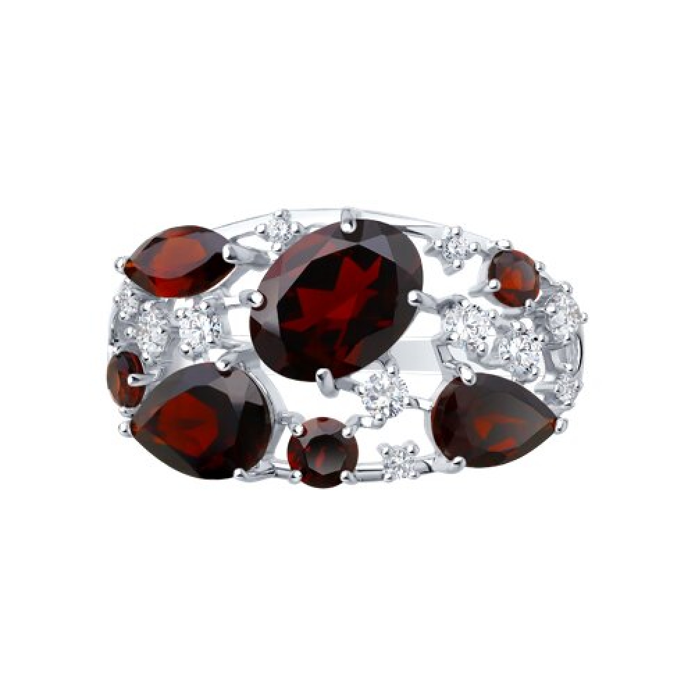 Prsteň  zo striebra s kameňmi Granát, Kubický zirkón