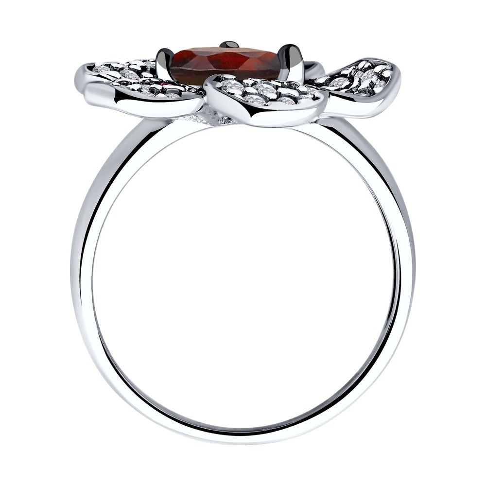 Prsteň  striebras kameňmi Granát, Korund a Kubický zirkón