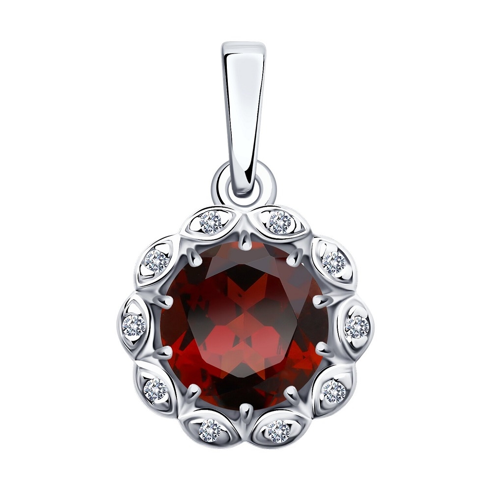 Strieborný prívesok s granátom a kubickým zirkónom