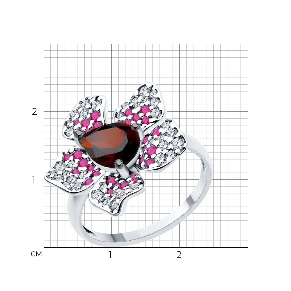 Prsteň  striebras kameňmi Granát, Korund a Kubický zirkón