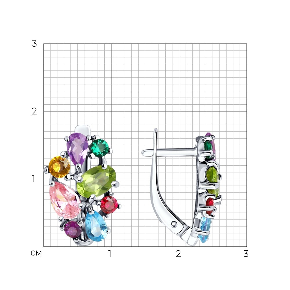 Náušnice  zo striebra s kameňmi Ametyst, Korund a Topás