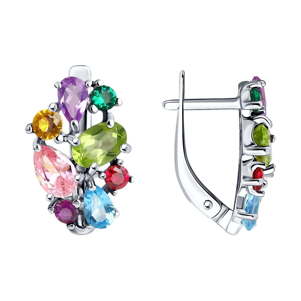 Náušnice  zo striebra s kameňmi Ametyst, Korund a Topás