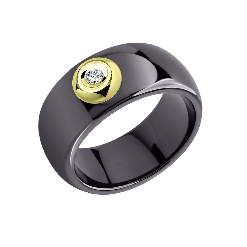 Prsteň zo žltého zlata s kameňmi Diamant, Keramika