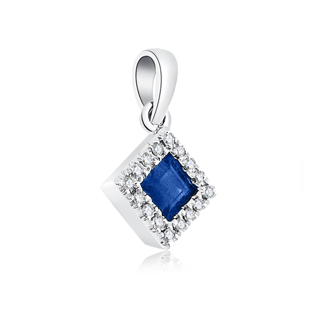 Prívesok z bieleho zlata s kameňmi Diamant, Zafír