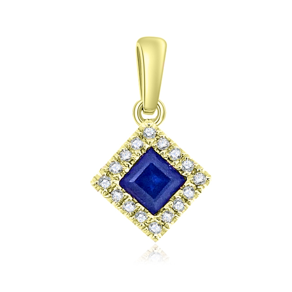 Prívesok zo žltého zlata s kameňmi Diamant, Zafír