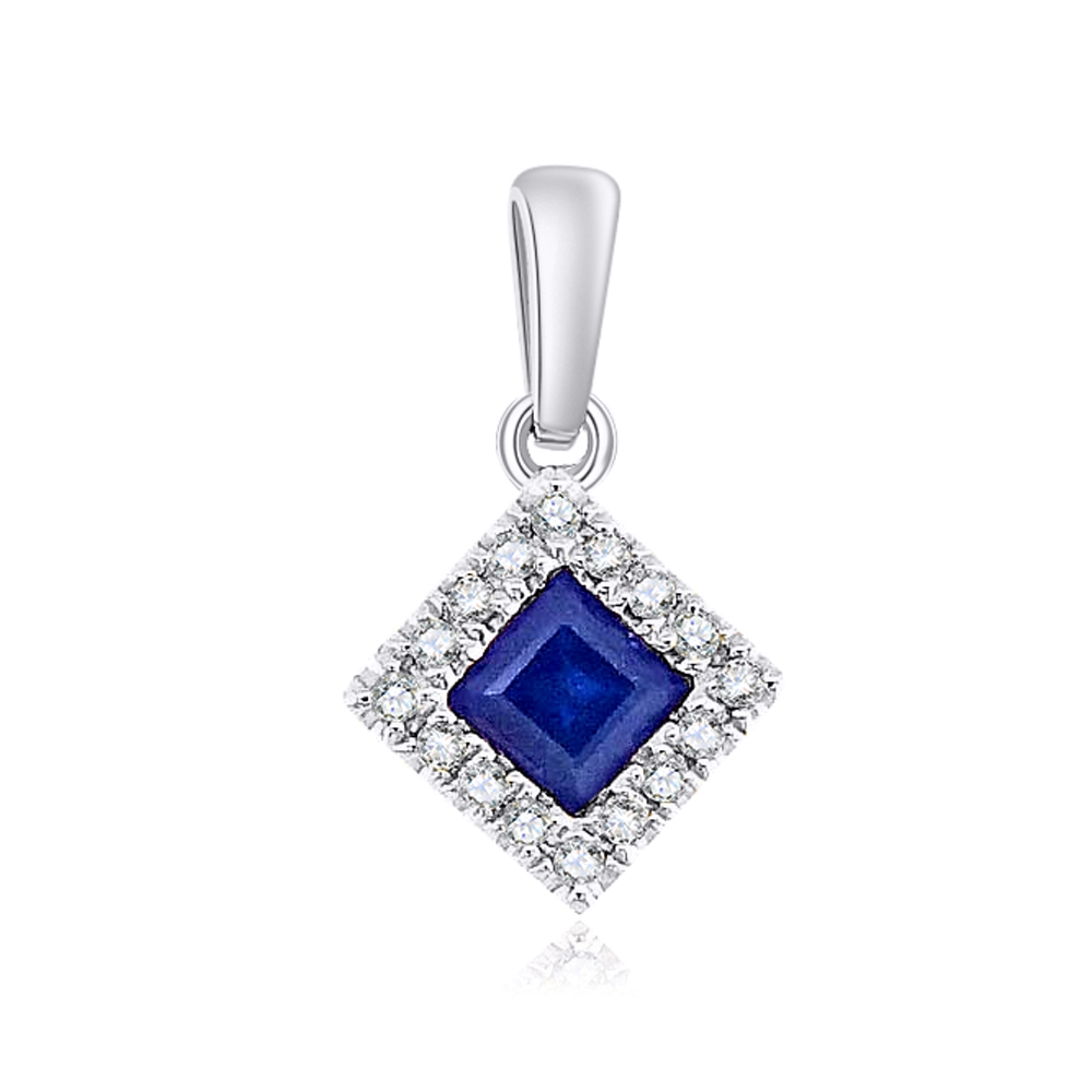 Prívesok z bieleho zlata s kameňmi Diamant, Zafír