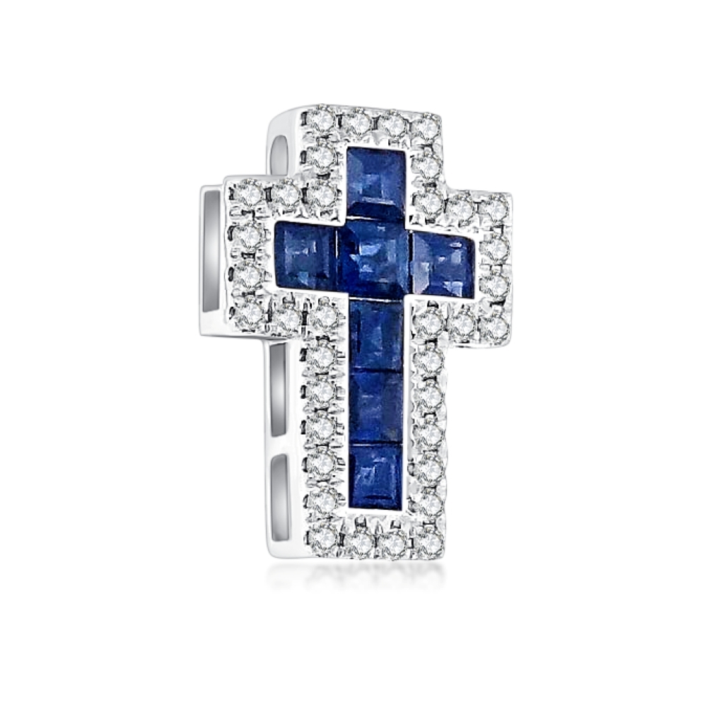 Prívesok z bieleho zlata s kameňmi Diamant, Zafír