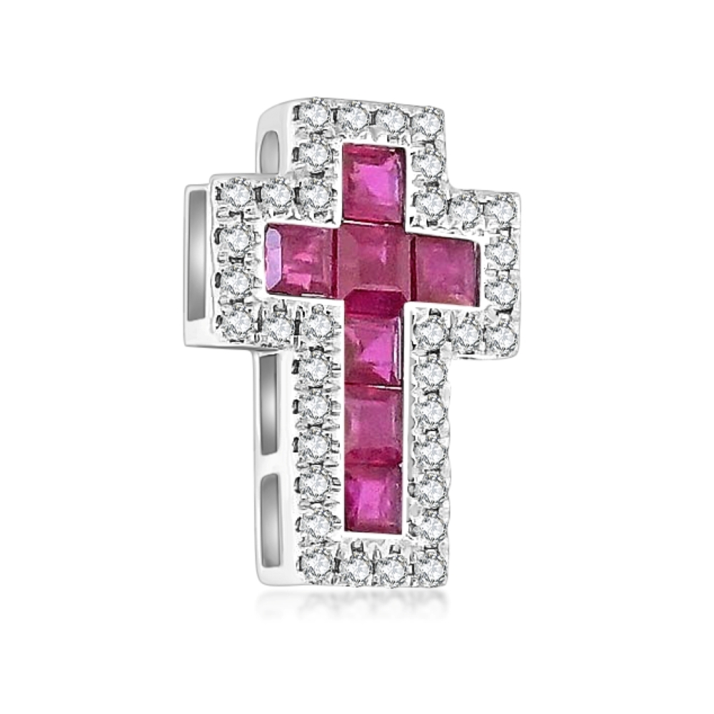 Prívesok z bieleho zlata s kameňmi Diamant, Rubín