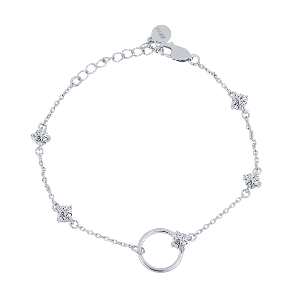 Náramok z bieleho zo striebra s kameňmi SYN ZIRKÓN 5A- BIELY