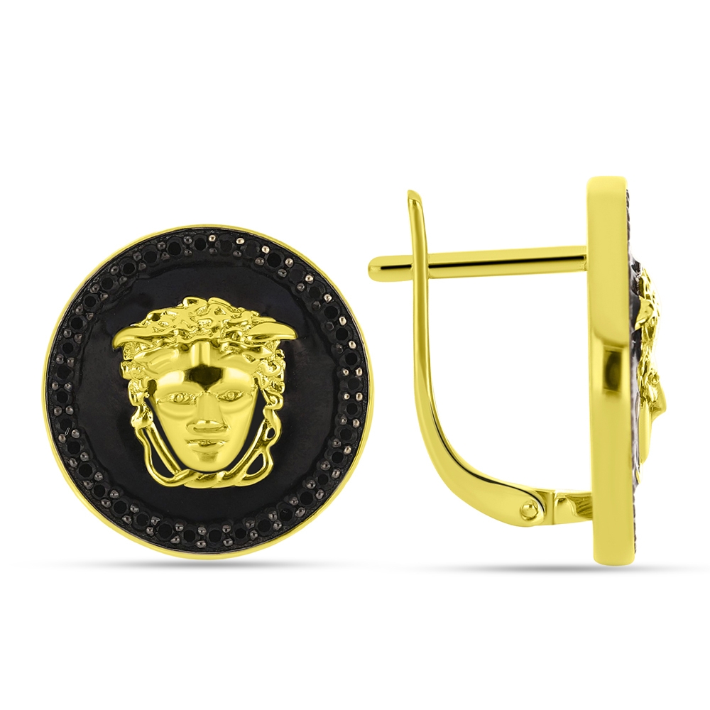 Náušnice zo žltého zlata s kameňmi ČIERNY SPINEL