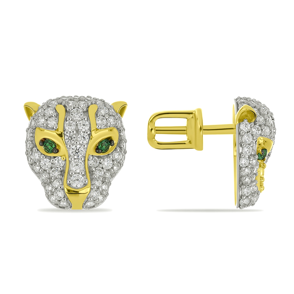 Náušnice zo žltého zlata s kameňmi SYN ZIRKÓN 5A- BIELY,