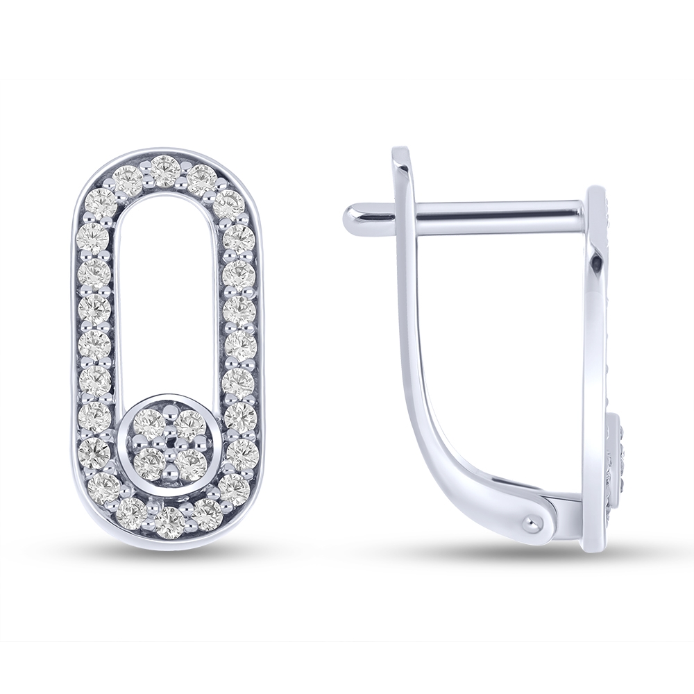 Náušnice z zlata biela s kameňmi Bezfarebný kubický zirkón