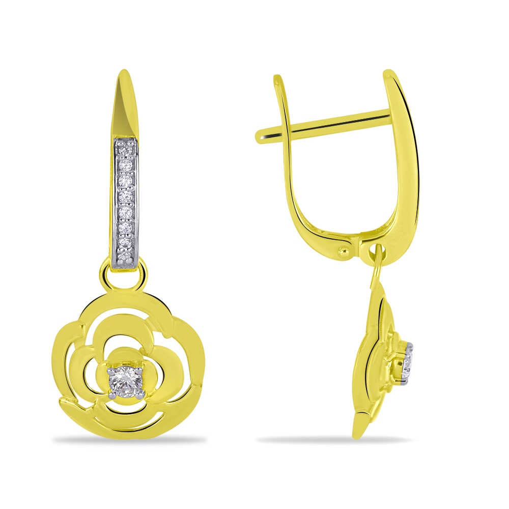 Náušnice zo žltého zlata s kameňmi SYN ZIRKÓN 5A- BIELY