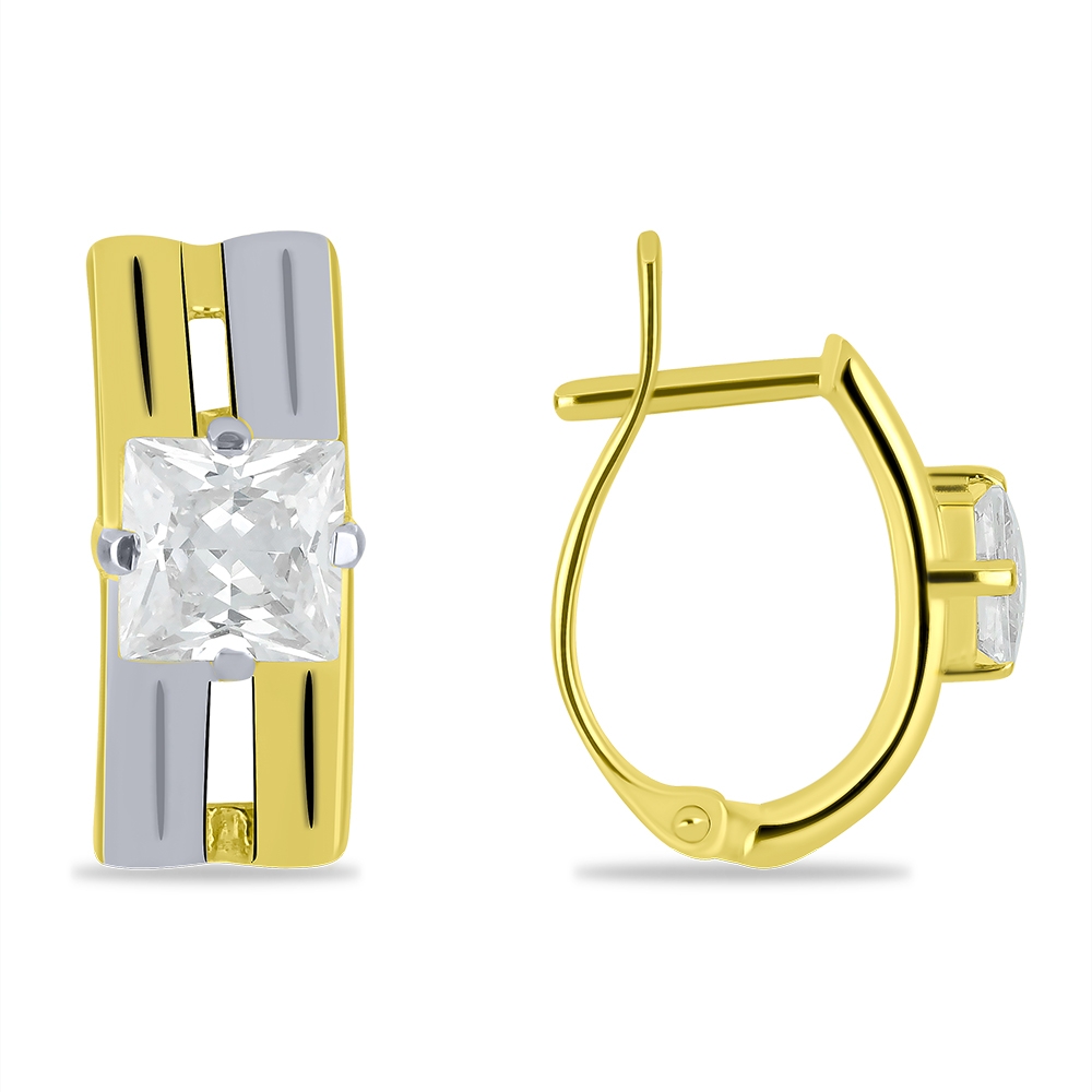 Náušnice zo žltého zlata s kameňmi SYN ZIRKÓN 5A- BIELY