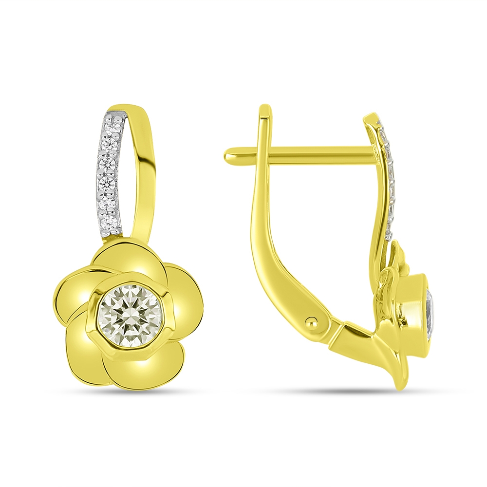 Náušnice zo žltého zlata s kameňmi SYN ZIRKÓN 5A- BIELY