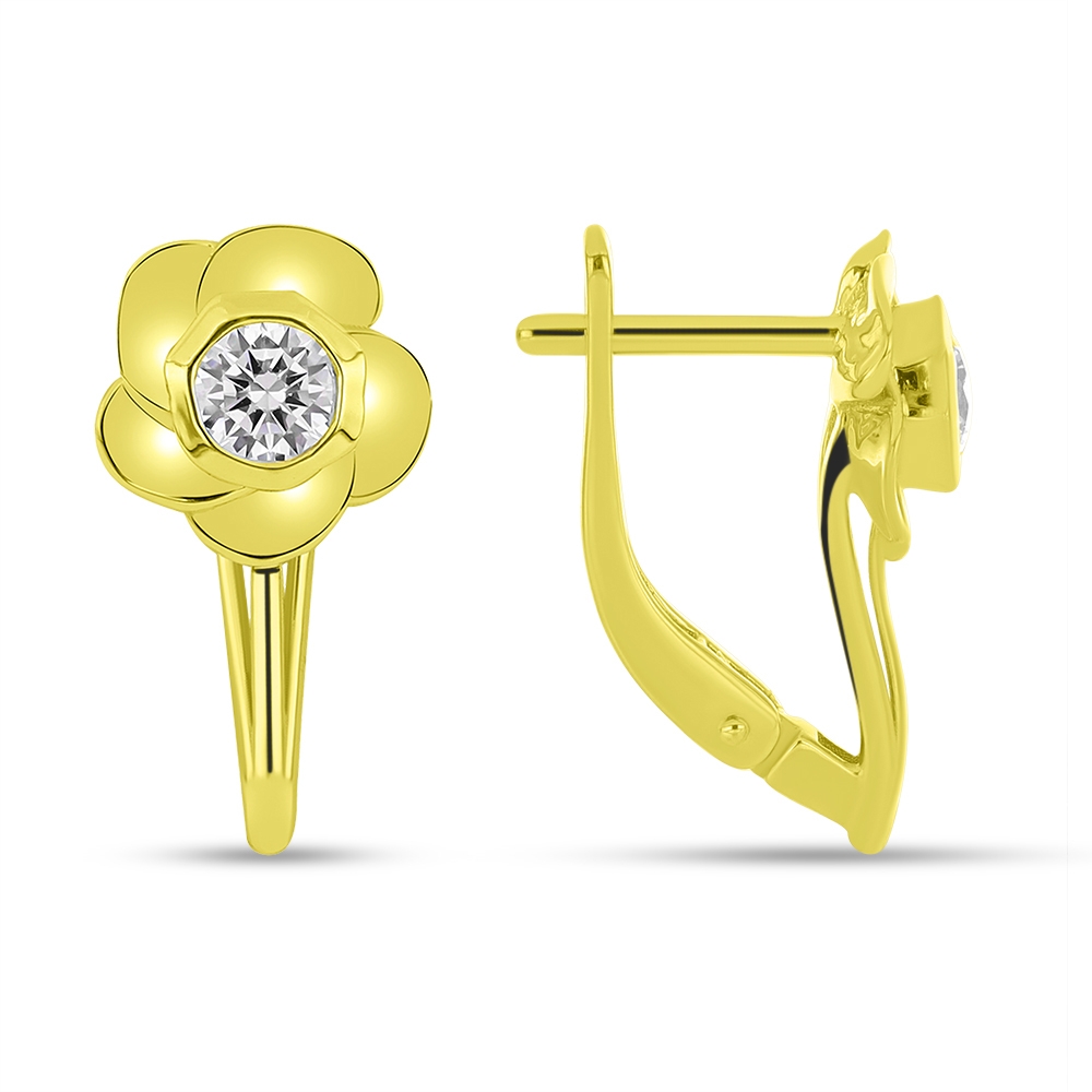 Náušnice zo žltého zlata s kameňmi SYN ZIRKÓN 5A- BIELY