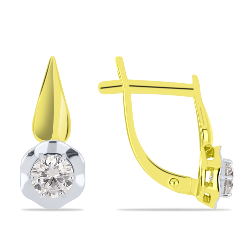 Náušnice zo žltého zlata s kameňmi SYN ZIRKÓN 5A- BIELY