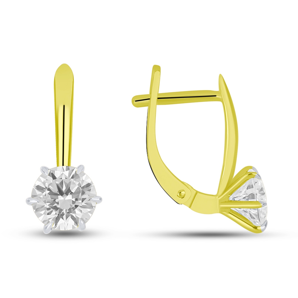 Náušnice zo žltého zlata s kameňmi SYN ZIRKÓN 5A- BIELY