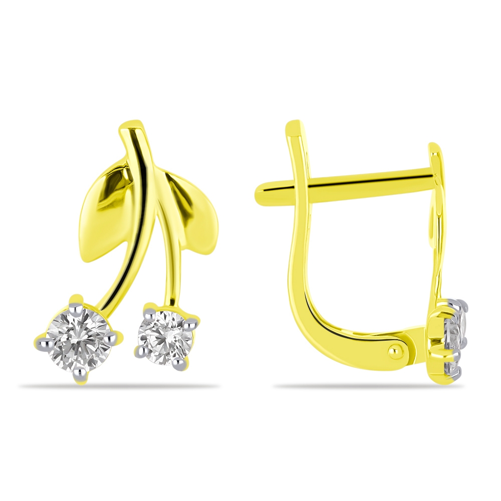 Náušnice zo žltého zlata s kameňmi SYN ZIRKÓN 5A- BIELY