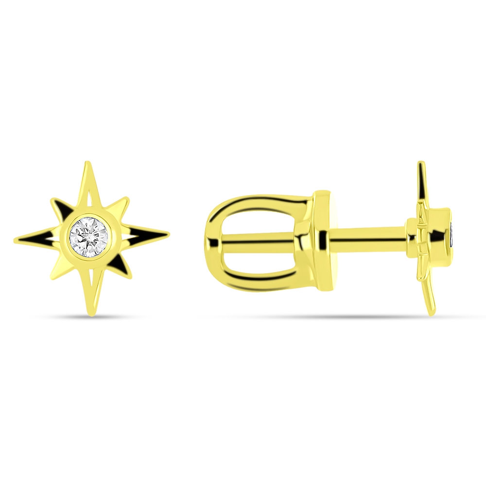 Náušnice zo žltého zlata s kameňmi SYN ZIRKÓN 5A- BIELY