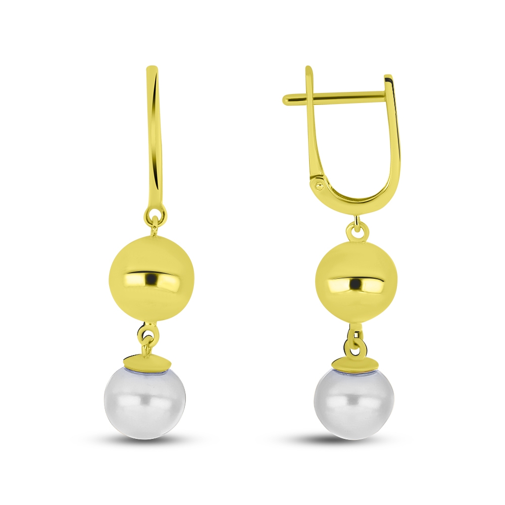 Náušnice zo žltého zlata s kameňmi RIEČNA BIELA PERLA