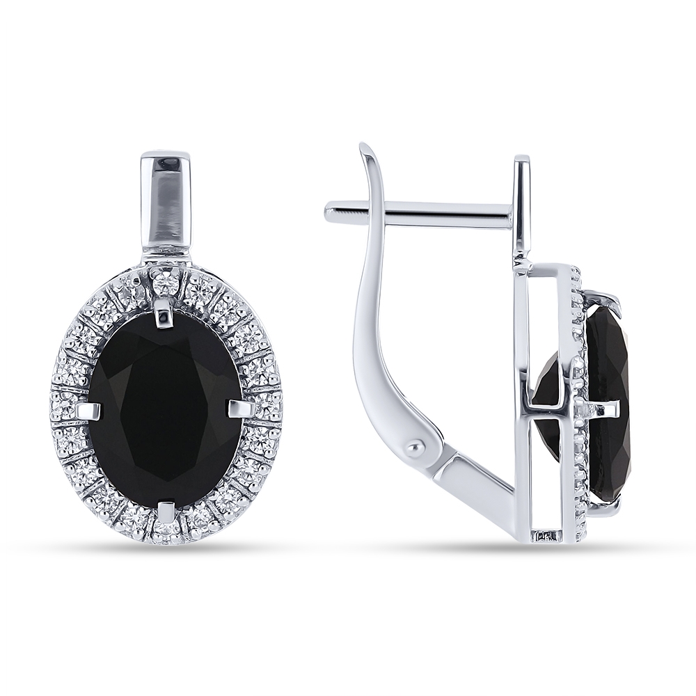 Náušnice z bieleho zlata s kameňmi ÓNYX- ČIERNY, SYN ZIRKÓN 5A- BIELY