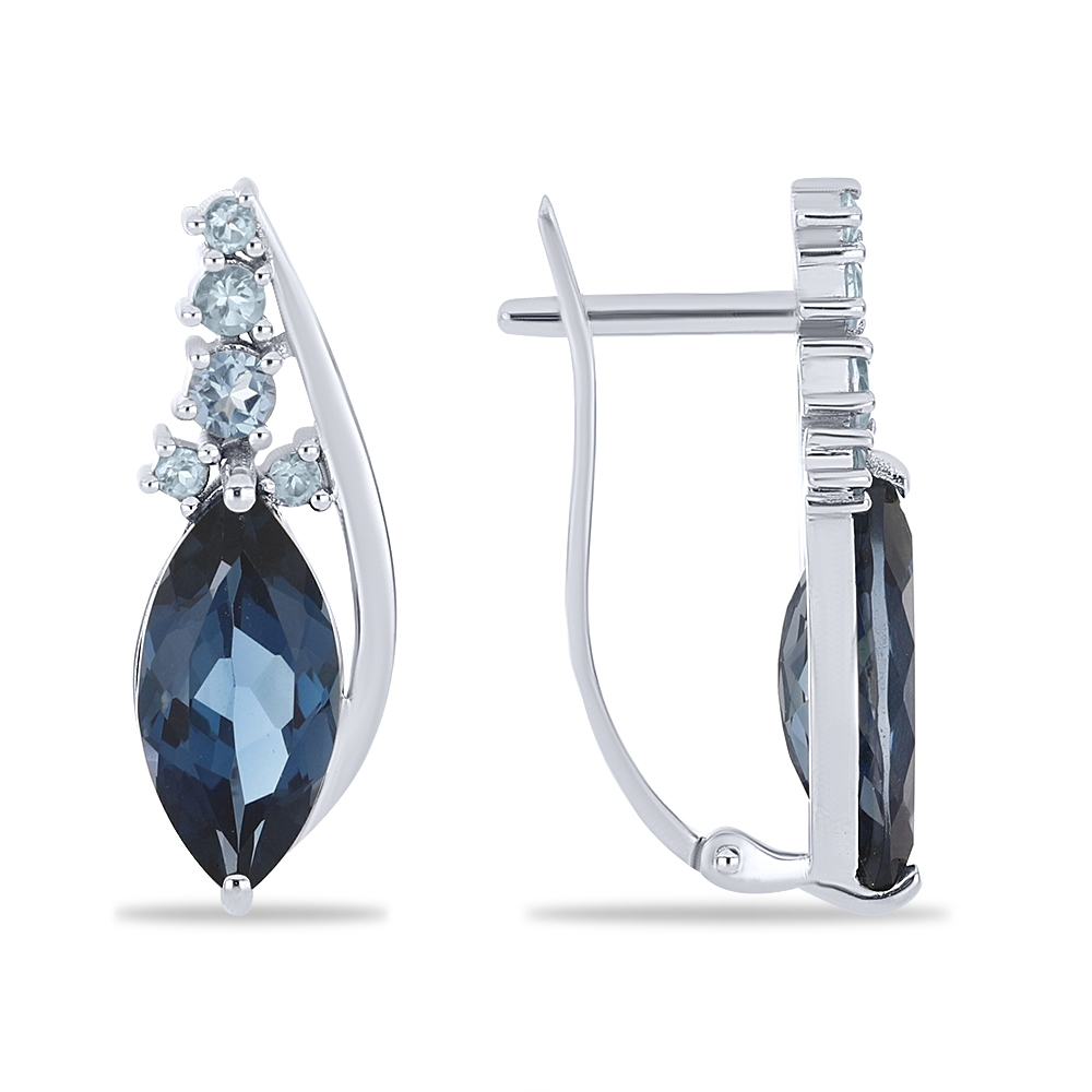 Náušnice z bieleho zlata s kameňmi TOPÁS- LONDON BLUE, Topás SWISS BLUE