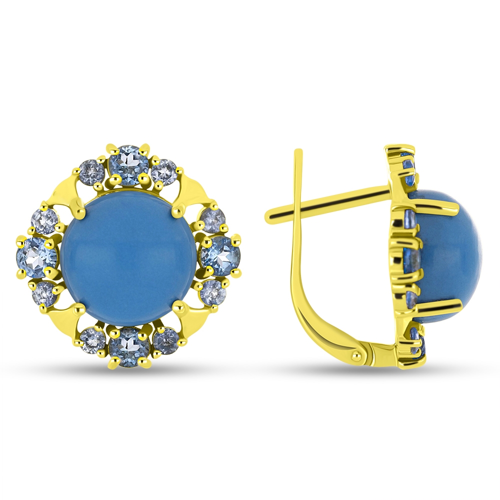Náušnice zo žltého zlata s kameňmi SYN MODRÝ TYRKYS, Topás SWISS BLUE
