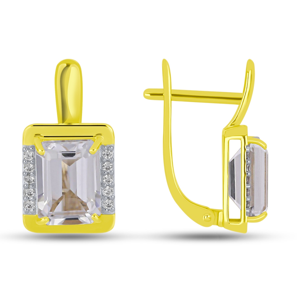 Náušnice zo žltého zlata s kameňmi KRIŠTAĽ, SYN ZIRKÓN 5A- BIELY