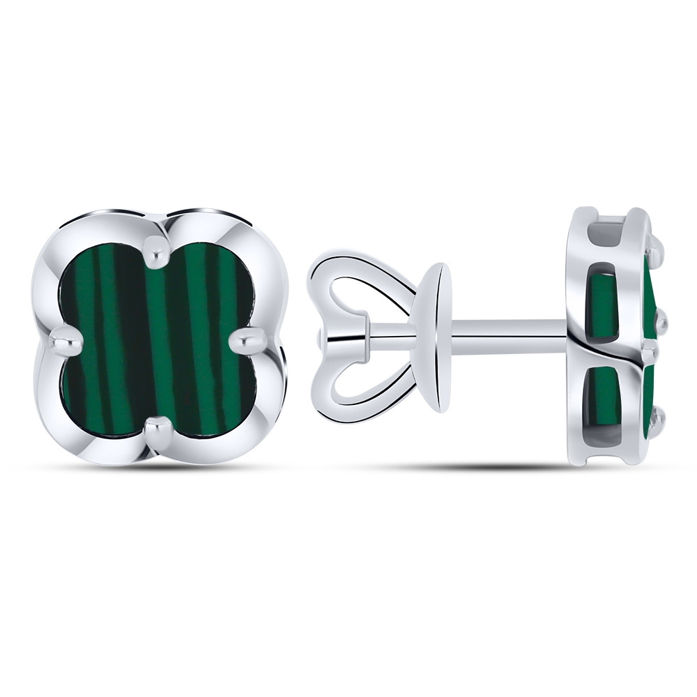 Náušnice z bieleho zo striebra s kameňmi MALACHIT