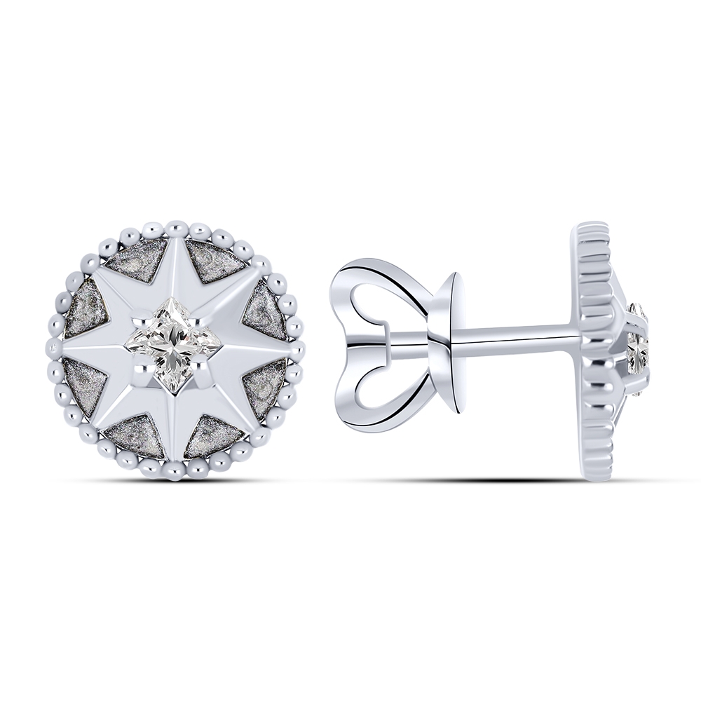 Náušnice z bieleho zo striebra s kameňmi SYN ZIRKÓN 5A- BIELY, ENAMEL- BIELY