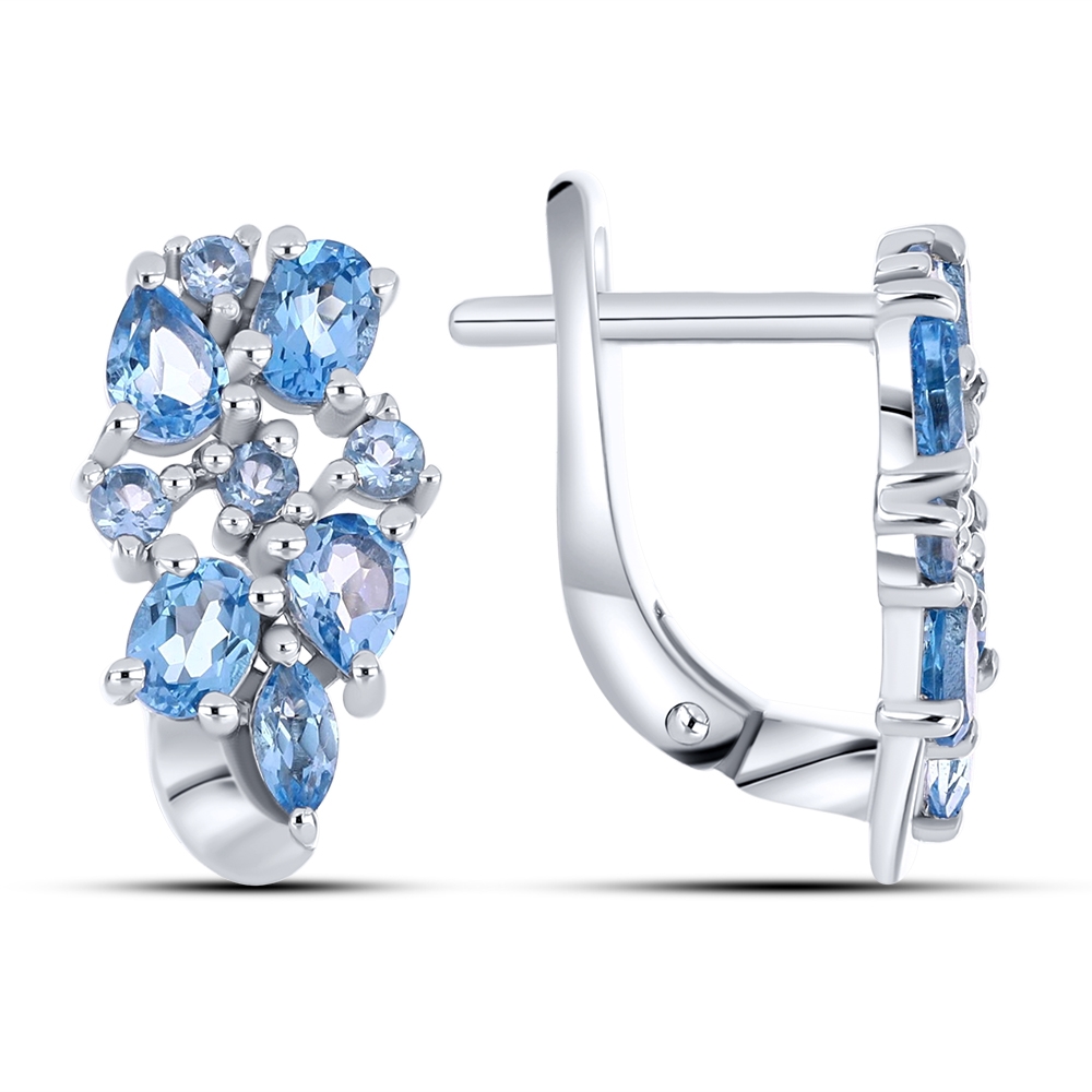 Náušnice  zo striebra s kameňmi Topás SWISS BLUE