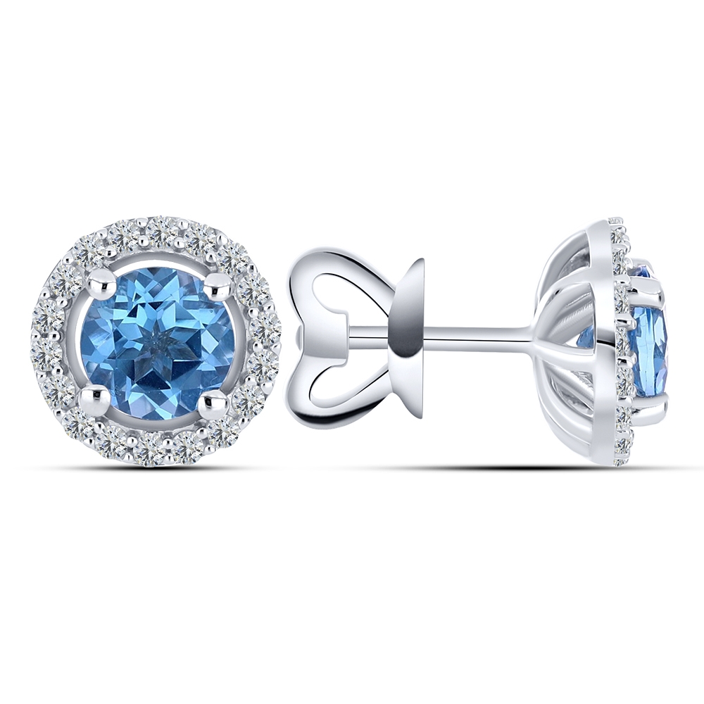 Náušnice  zo striebra s kameňmi Topás SWISS BLUE, SYN ZIRKÓN 5A- BIELY