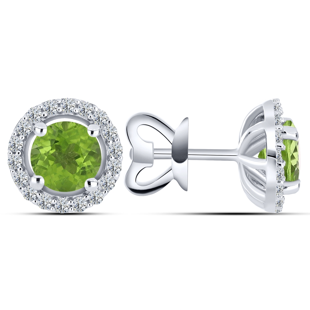 Náušnice  zo striebra s kameňmi PERIDOT, SYN ZIRKÓN 5A- BIELY