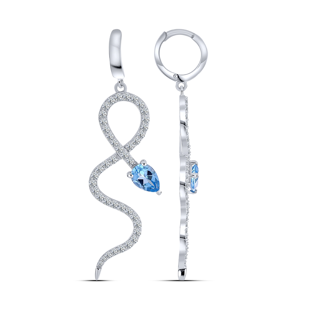 Náušnice  zo striebra s kameňmi Topás SWISS BLUE, SYN ZIRKÓN 5A- BIELY