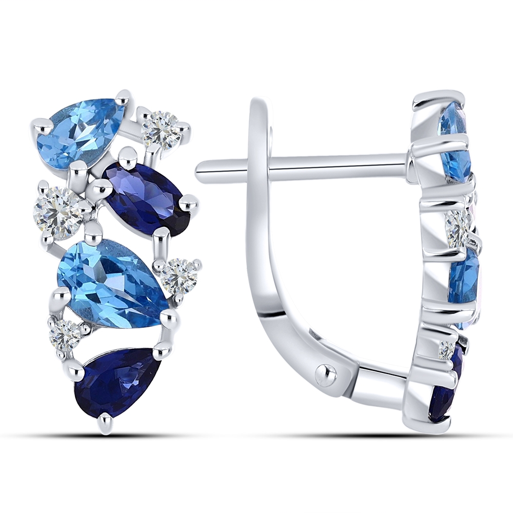 Náušnice  zo striebra s kameňmi Topás SWISS BLUE,  a SYN ZIRKÓN 5A- BIELY