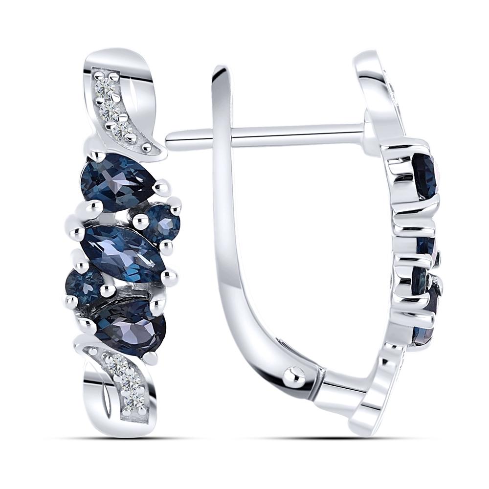 Náušnice  zo striebra s kameňmi TOPÁS- LONDON BLUE, SYN ZIRKÓN 5A- BIELY