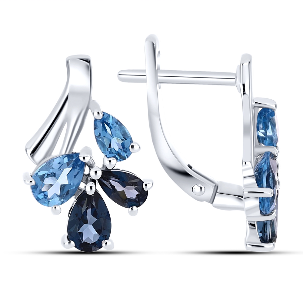 Náušnice  zo striebra s kameňmi TOPÁS- LONDON BLUE, Topás SWISS BLUE