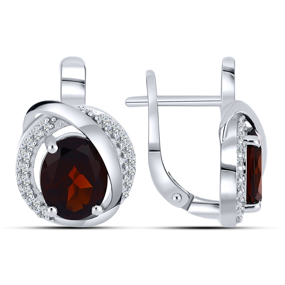 Náušnice  zo striebra s kameňmi GRANÁT, SYN ZIRKÓN 5A- BIELY