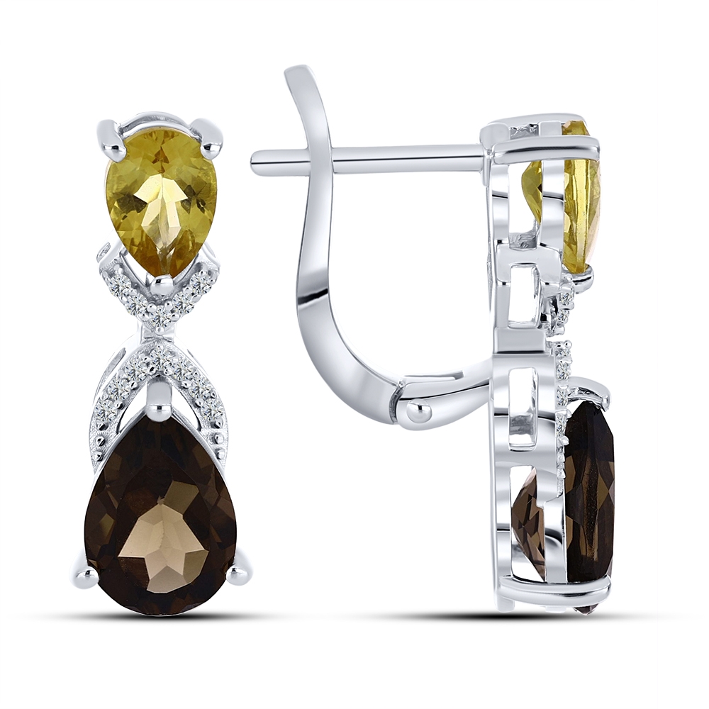 Náušnice  zo striebra s kameňmi ZÁHNEDA, CITRÍN a SYN ZIRKÓN 5A- BIELY