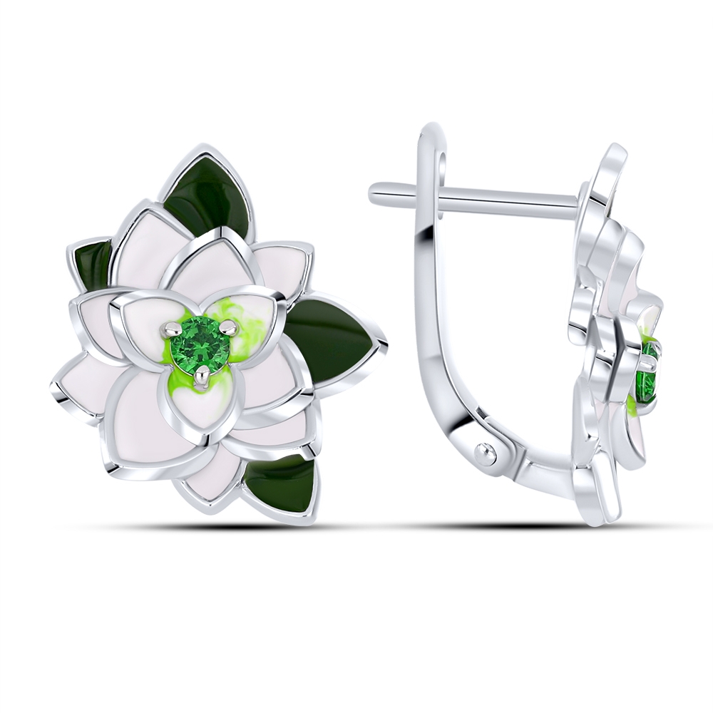 Náušnice  zo striebra s kameňmi SYN ZIRKÓN 5A- ZELENÝ