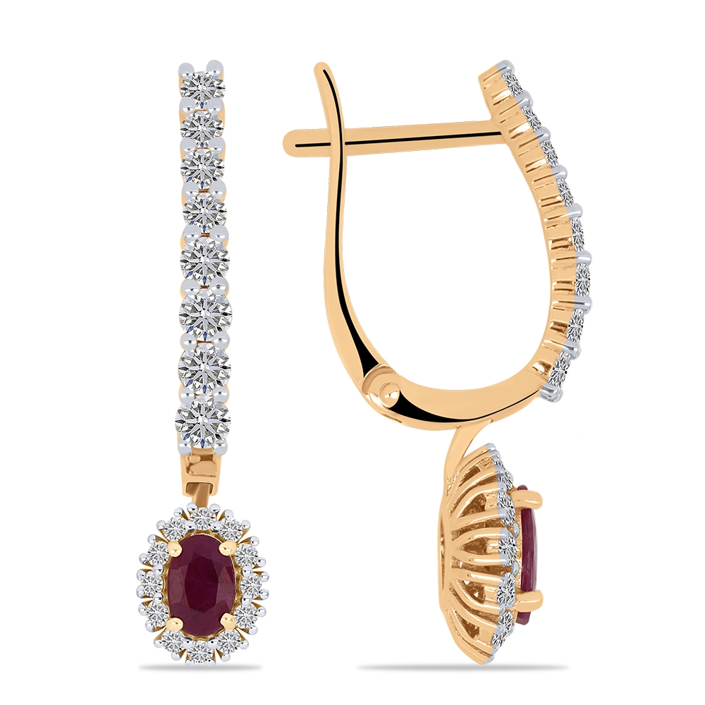 Náušnice z ružového zlata s kameňmi RUBÍN, DIAMANT