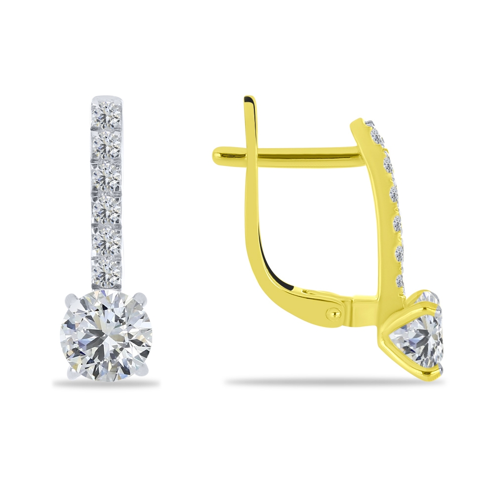 Náušnice zo žltého zlata s kameňmi SYN ZIRKÓN 5A- BIELY