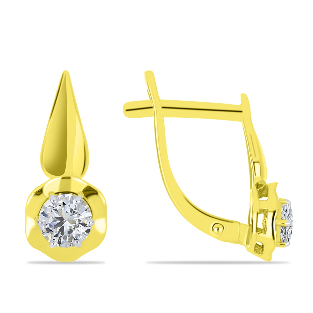 Náušnice zo žltého zlata s kameňmi SYN ZIRKÓN 5A- BIELY