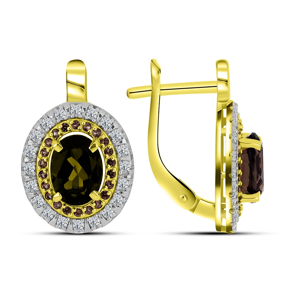 Náušnice zo žltého zlata s kameňmi ZÁHNEDA, SYN ZIRKÓN 5A- BIELY