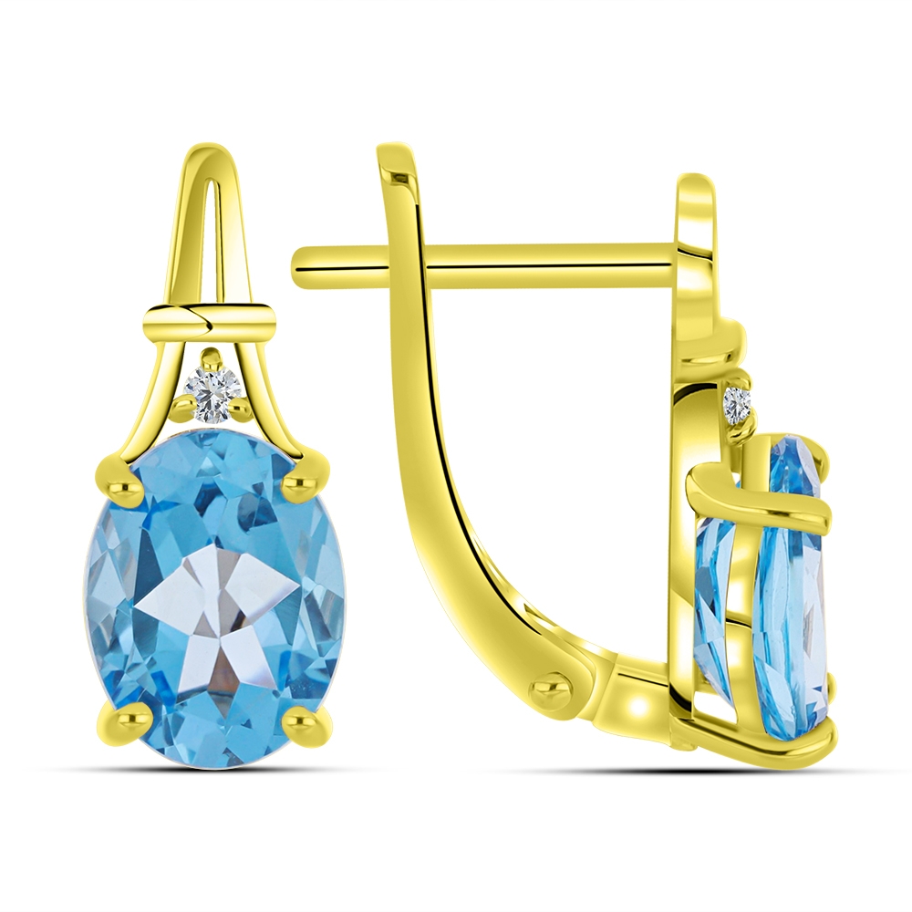 Náušnice zo žltého zlata s kameňmi TOPÁS- SWISS BLUE, SYN ZIRKÓN 5A- BIELY