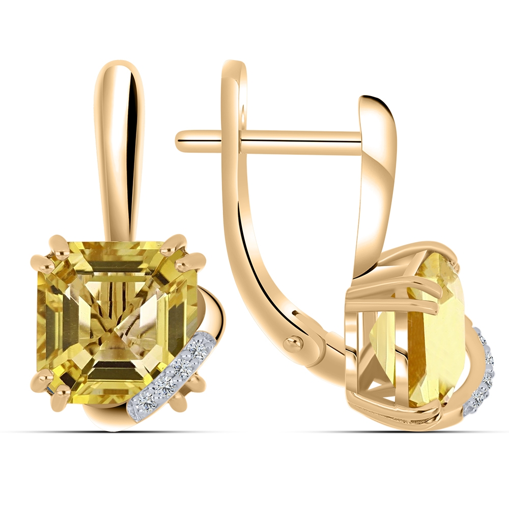 Náušnice z ružového zlata s kameňmi CITRÍN, SYN ZIRKÓN 5A- BIELY