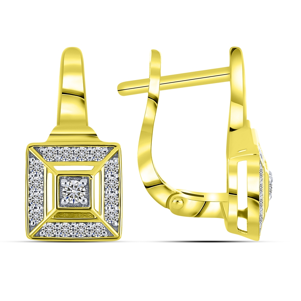 Náušnice z bieleho a zo žltého zlata s kameňmi SYN ZIRKÓN 5A- BIELY